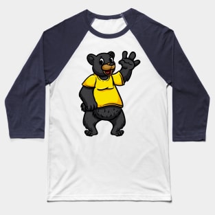 Cute Anthropomorphic Human-like Cartoon Character Black Bear in Clothes Baseball T-Shirt